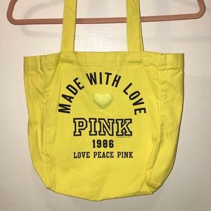 VICTORIAS SECRET PINK SMALL YELLOW CANVAS TOTE